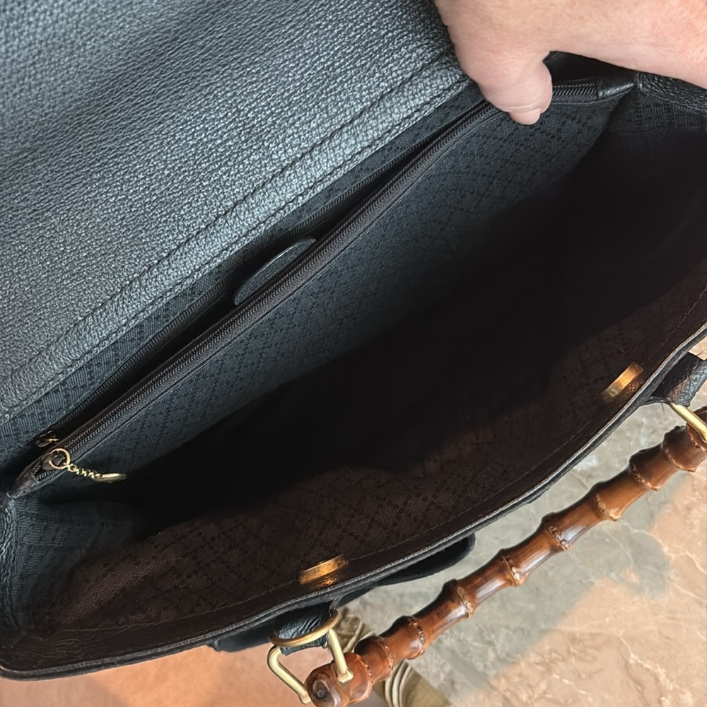 Black Suede Handbag with Bamboo Handles - Picture 11 of 16